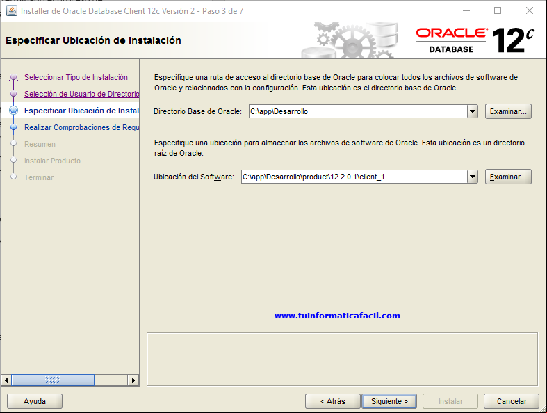 Paso 3 - Especificar Ubicación de Instalación