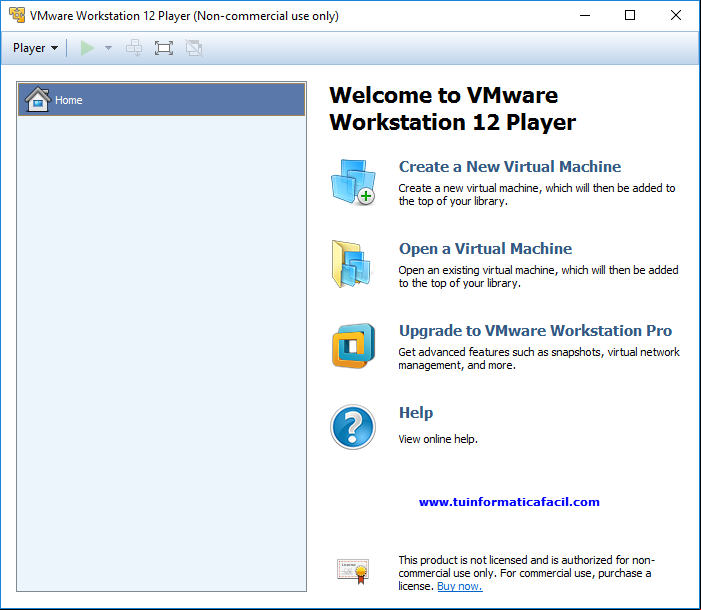 VMware Workstation Player 12 ventana principal
