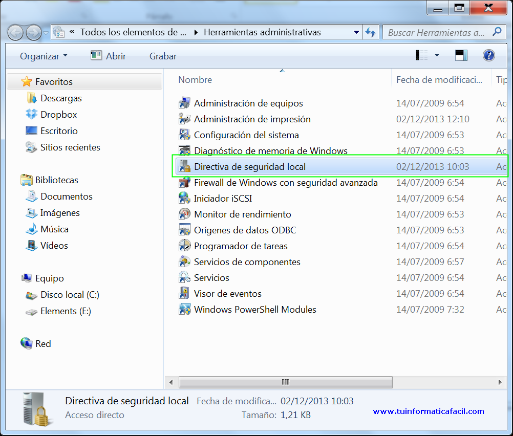 Como deshabilitar o habilitar control de cuentas en Windows 7, Directivas Locales Seguridad