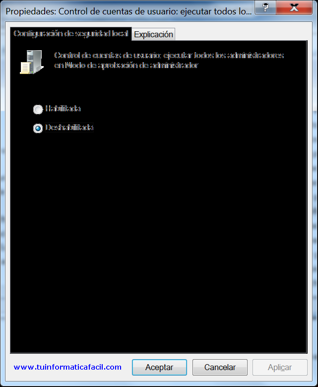 Como deshabilitar o habilitar control de cuentas en Windows 7
