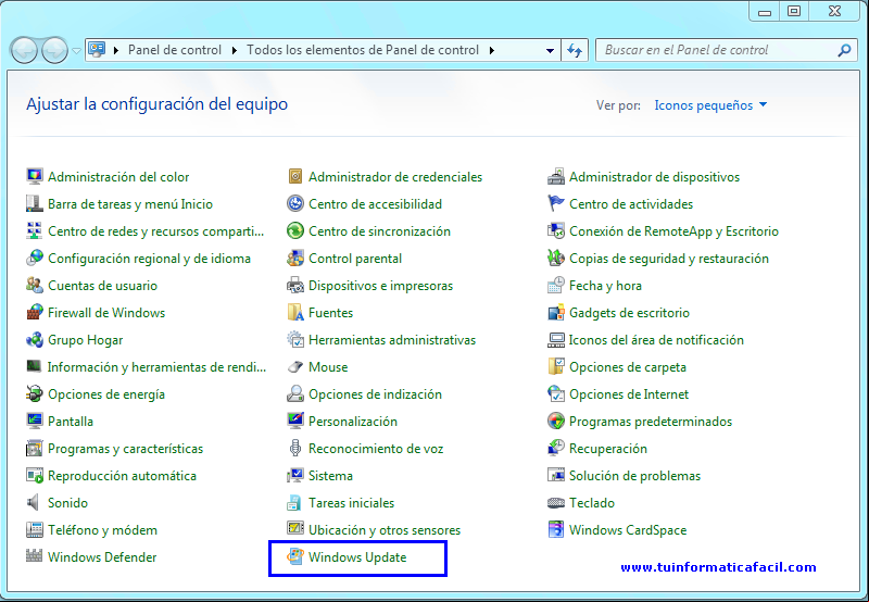  de control Windows 7 SP1 o Windows 8.1